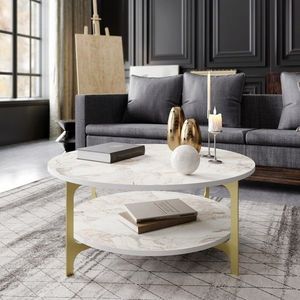 Masuta de cafea, Hadley, Versy, 90x90x36.8 cm, Aur/Alb imagine