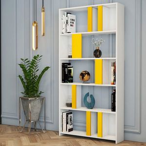 Corp biblioteca, Hommy Craft, Lima, 90x180x20 cm, Alb / Galben imagine