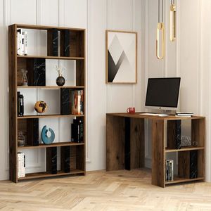 Set birou si biblioteca, Hommy Craft, Lima, Nuc / Negru imagine