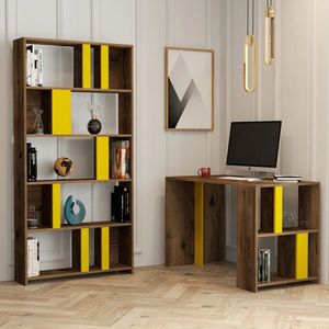 Set birou si biblioteca, Hommy Craft, Lima, Nuc / Galben imagine