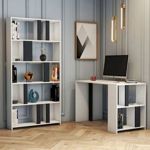 Set birou si biblioteca, Hommy Craft, Lima, Alb / Antracit imagine