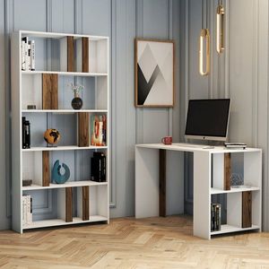 Set birou si biblioteca, Hommy Craft, Lima, Alb/Maro imagine