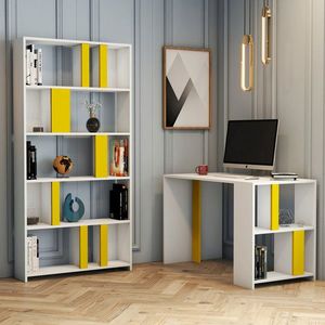 Set birou si biblioteca, Hommy Craft, Lima, Alb / Galben imagine