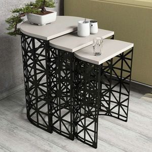Set masute 3 piese, Hommy Craft, Stil Metal Ferforje, Crem/Negru imagine