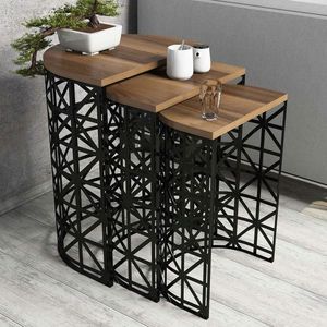 Set masute 3 piese, Hommy Craft, Stil Metal Ferforje, Nuc / Negru imagine