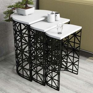Set masute 3 piese, Hommy Craft, Stil Metal Ferforje, Alb/Negru imagine
