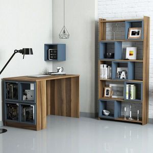 Set birou si biblioteca, Hommy Craft, Box, 120x75x65 cm, Nuc / Calcedonie imagine