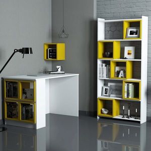 Set birou si biblioteca, Hommy Craft, Box, 120x75x65 cm, Alb / Galben imagine