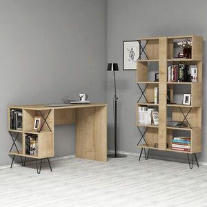 Set birou si biblioteca, Hommy Craft, Extra, 120x78.8x60 cm, Stejar / Negru imagine