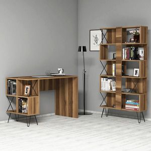 Set birou si biblioteca, Hommy Craft, Extra, 120x78.8x60 cm, Nuc / Negru imagine