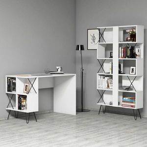 Set birou si biblioteca, Hommy Craft, Extra, 120x78.8x60 cm, Alb/Negru imagine