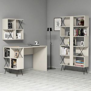 Set birou si biblioteca, Hommy Craft, Extra 2, 120x78.8x60 cm, Crem/Negru imagine