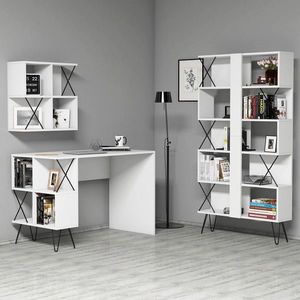 Set birou si biblioteca, Hommy Craft, Extra 2, 120x78.8x60 cm, Alb/Negru imagine