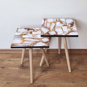 Set masute 2 piese, Leona, 2SHP106, Alb / Auriu / Maro imagine