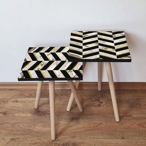Set masute 2 piese, Leona, 2SHP132, Alb / Negru / Auriu imagine