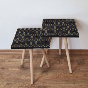 Set masute 2 piese, Leona, 2SHP154, Bleumarin/Auriu imagine