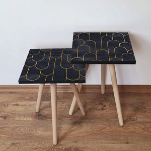 Set masute 2 piese, Leona, 2SHP155, Bleumarin/Auriu imagine