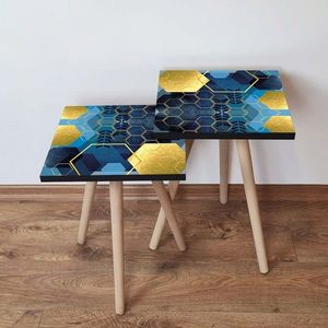 Set masute 2 piese, Leona, 2SHP160, Albastru / Bleumarin / Auriu imagine