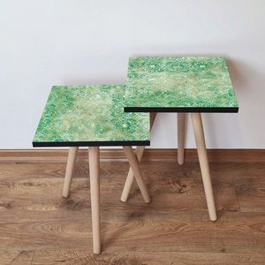 Set masute 2 piese, Leona, 2SHP245, Verde / Alb / Auriu imagine