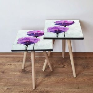 Set masute 2 piese, Leona, 2SHP311, Violet / Negru / Alb imagine