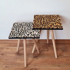 Set masute 2 piese, Leona, 2SHP435, Camel / Maro / Negru / Alb imagine