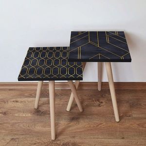 Set masute 2 piese, Leona, 2SHP436, Negru imagine