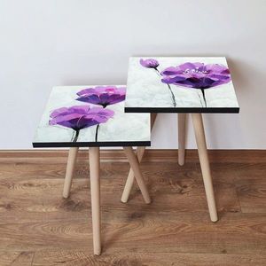 Set masute 2 piese, Leona, 2SHP455, Roz / Violet / Negru / Alb imagine