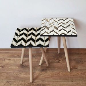 Set masute 2 piese, Leona, 2SHP492, Negru / Bej / Auriu / Maro imagine