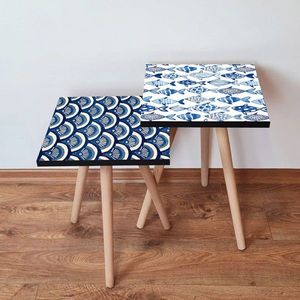 Set masute 2 piese, Leona, 2SHP493, Bleumarin / Albastru / Alb imagine