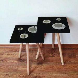 Set masute 2 piese, Leona, 2SHP65, Negru / Bej / Gri imagine