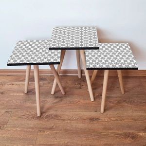 Set masute 3 piese, Leona, 3SHP10, Alb/Negru imagine