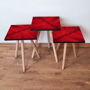 Set masute 3 piese, Leona, 3SHP104, Rosu imagine