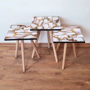 Set masute 3 piese, Leona, 3SHP106, Alb / Auriu / Maro imagine