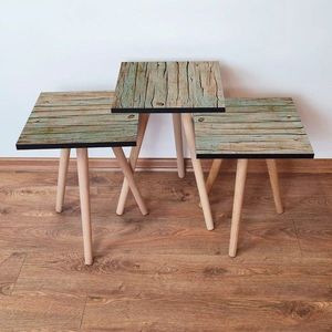 Set masute 3 piese, Leona, 3SHP125, Verde/Maro imagine