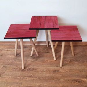 Set masute 3 piese, Leona, 3SHP128, Rosu imagine