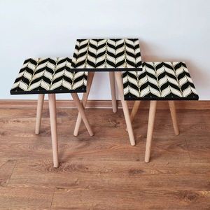 Set masute 3 piese, Leona, 3SHP130, Alb / Negru / Auriu imagine