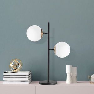 Lampa de masa, Fulgor, 942FLG1816, Metal, Negru / Auriu / Alb imagine