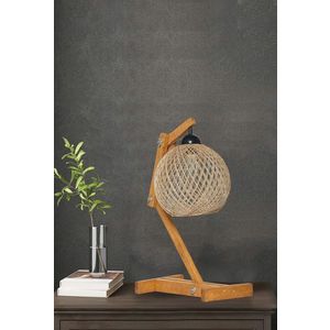 Lampa de masa, FullHouse, 390FLH1764, Lemn de pin, Ecru / Maro imagine