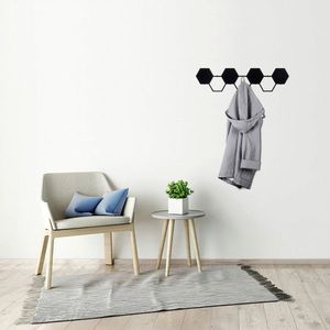 Cuier de perete, Hexagon, Metal, Dimensiune: 60 x 16 cm, Negru imagine