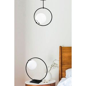 Set lampa si lustra, Opviq, 892OPV9102, Metal, Alb/Negru imagine