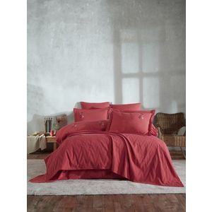 Set cuvertura de pat dubla 3 piese, Noris - Red, Şaheser, Bumbac imagine