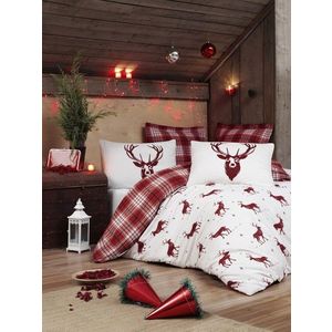 Lenjerie de pat pentru o persoana, Geyik - Claret Red v2, Eponj Home, 65% bumbac/35% poliester imagine