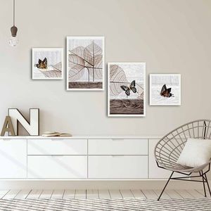 Set 4 tablouri decorative, Alpha Wall, Butterfly, 30x30/35x50 cm imagine