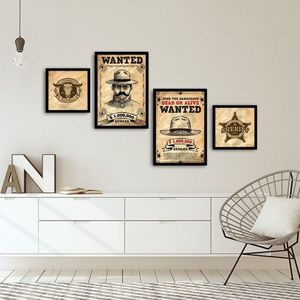 Set 4 tablouri decorative, Alpha Wall, Wanted, 30x30/35x50 cm imagine