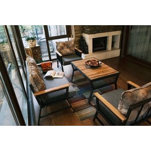 Set mobilier de gradina, Valovi, Mers, Metal, Negru / Lemn / Gri imagine
