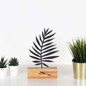 Decoratiune, Palm Leaf, 17x27x3.5 cm, Metal, Negru imagine