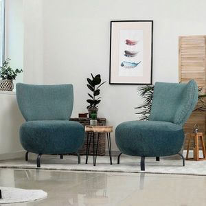 Set scaune cu aripă, Unique Design, 867UNQ1072, Lemn de carpen, Turcoaz imagine