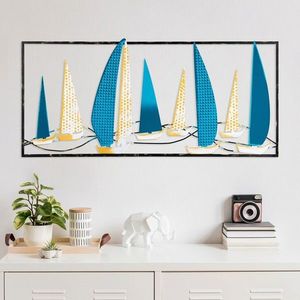 Decoratiune de perete, Yelkenli 2, Metal, 90 x 40 cm, Multicolor imagine