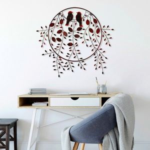 Decoratiune de perete, Love of Birds, Metal, Dimensiune: 86 x 75 cm, Multicolor imagine