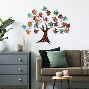 Decoratiune de perete, Maple, Metal, Dimensiune: 115 x 90 cm, Verde / Roșu / Maro imagine
